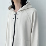 Waffle Knit Double-Zip Button Detail Hooded Jacket