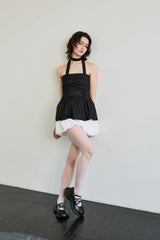 NOVA SMOCKED SCARF TUBE TOP / BLACK