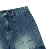 LMN Solid Cargo Wide Denim Pants (blue)