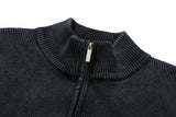 Washed Highneck Knit Zip-Up (BLACK)