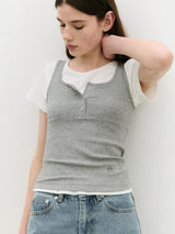 NUBASIC BUTTON SLEEVELESS GRAY