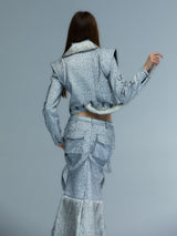 Emoha Silver Cat Tail Burst Leather Jacket