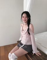 romang drape cut off-shoulder bl tie set