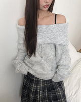 Boda Punching Off-Shoulder Wool Knit
