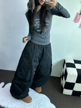 HOT HEAT 🔥 PADDING CARGO OVER UNISEX LONG PANTS🩶🖤2COLOR