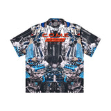 [UNISEX] オートモバイルパーツキャンプカラープリントシャツ（ブルー）