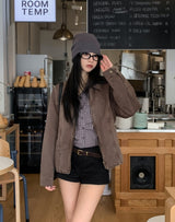 Dirt incision dyeing semi crop jacket