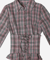 CHECK CORSET SHIRT #PINK GRAY