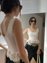 lace punching unneck sleeveless blouse