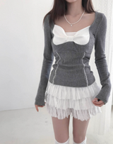 sheer white line heart-neck top