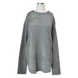 [UNISEX] オーバーフィット ベロア オフショルダー ダブルスナップボタン ロングスリーブ ニットT(4 colors)