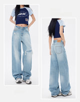 Vintage Frayed Distressed ワイドデニムパンツ