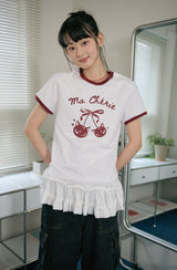26SS★ Cherry Cats CROP Ringer Tee