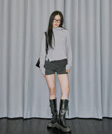 Side Snap Waffle Hood Long Sleeve - LIGHT GRAY