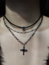 black love necklace | 블랙 십자가 하트 레이어드 목걸이