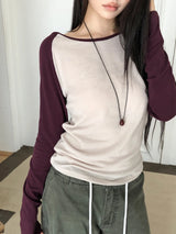 Pli コントラスト ラグラン ロングスリーブTシャツ