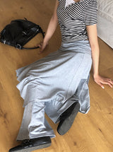 Isho Fake Layered Halter Stripe Button Short Sleeve T-shirt