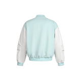 Preppy Accent Mint Cartoon Embroidered Varsity Jacket