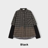 Mega washing checked layered shirt
