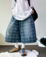 HIGH QUALITY🩵チェックバンディングデニムバミューダ 💙💎🫐🤍