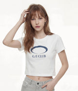 G.E CLUB クロップドTシャツ [ホワイト / ネイビー]