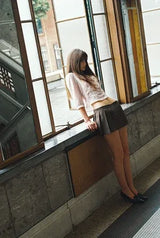 Button pleats skirt - brown