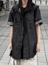 two pocket denim short sleeve shirt