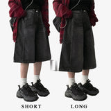 Tor Side Pintuck Slit Denim Bermuda Shorts