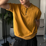 Three-Button Collar Short Sleeve Knit