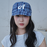 Aロゴ チェック ピルボックス キャップ (Blue Check)