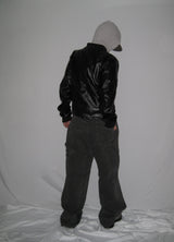Leather Jersey Zip-Up Jacket