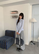 ムンタボーダーフリル襟付き長袖Tシャツ