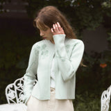 CAMEL CASHMERE FLOWER CARDIGAN - PASTEL MINT GREEN