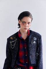 SILVER BUTTON CHECKED  SHIRT IN RED