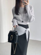 Raond Belt H-line Cut-out Long Skirt