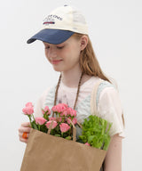 Flower Shirring Ball Cap - White/Navy