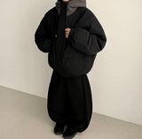 Sosom hem snap side pin tuck slit fleece wide pants