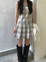 Check Pleated Mini Dress (2 colors)