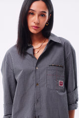 FINE PLAID RANDOM STITCH SILVER THREAD LOGO SQUARE LABEL HEM COLOR-TOOTH ZIPPER SIDE HAND-SEWN BUTTON SHIRT
