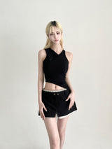 1479. ベイアンバルカラーカットアウトミキシングスリーブレス (3color)
