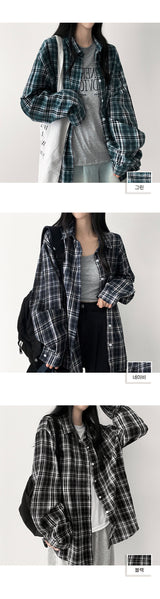 Elo Linen Fluffy Oversized Fit Checkered Shirt Shirt