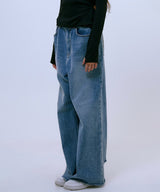 Distressed Wide Denim Pants (BLUE)