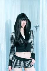 Stripe cropped hooded zip-up shot pants set-up two-piece