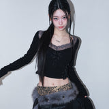 cross patch lace sleeve - black