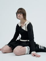 dot wrap layered hoodie / black