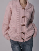 Toggle Button Wool Cable Knit Cardi In pink