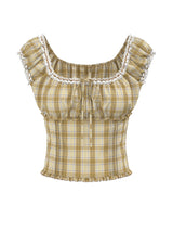 Viola Check Frill Shirred Blouse 231633113