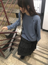 ビーダイアゴナルヘンリーネックボーダー長袖Tシャツ