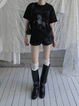 Deconlow studded black denim shorts