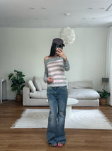 stripe off shoulder tee
